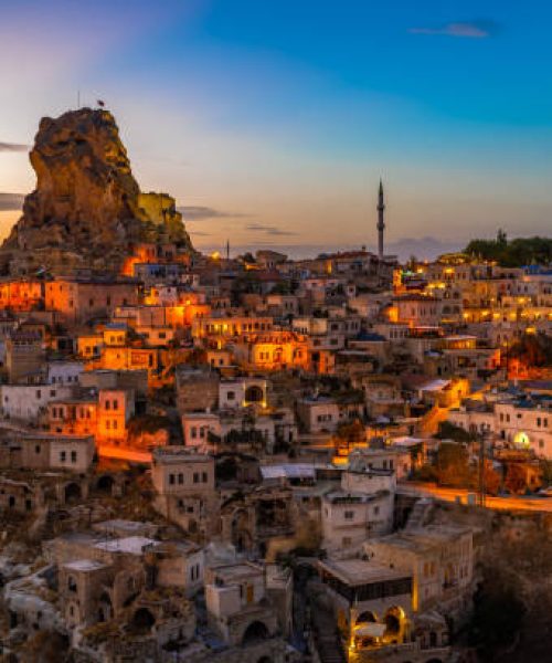 Ortahisar natural rock castle and town, Cappadocia, Turkey.